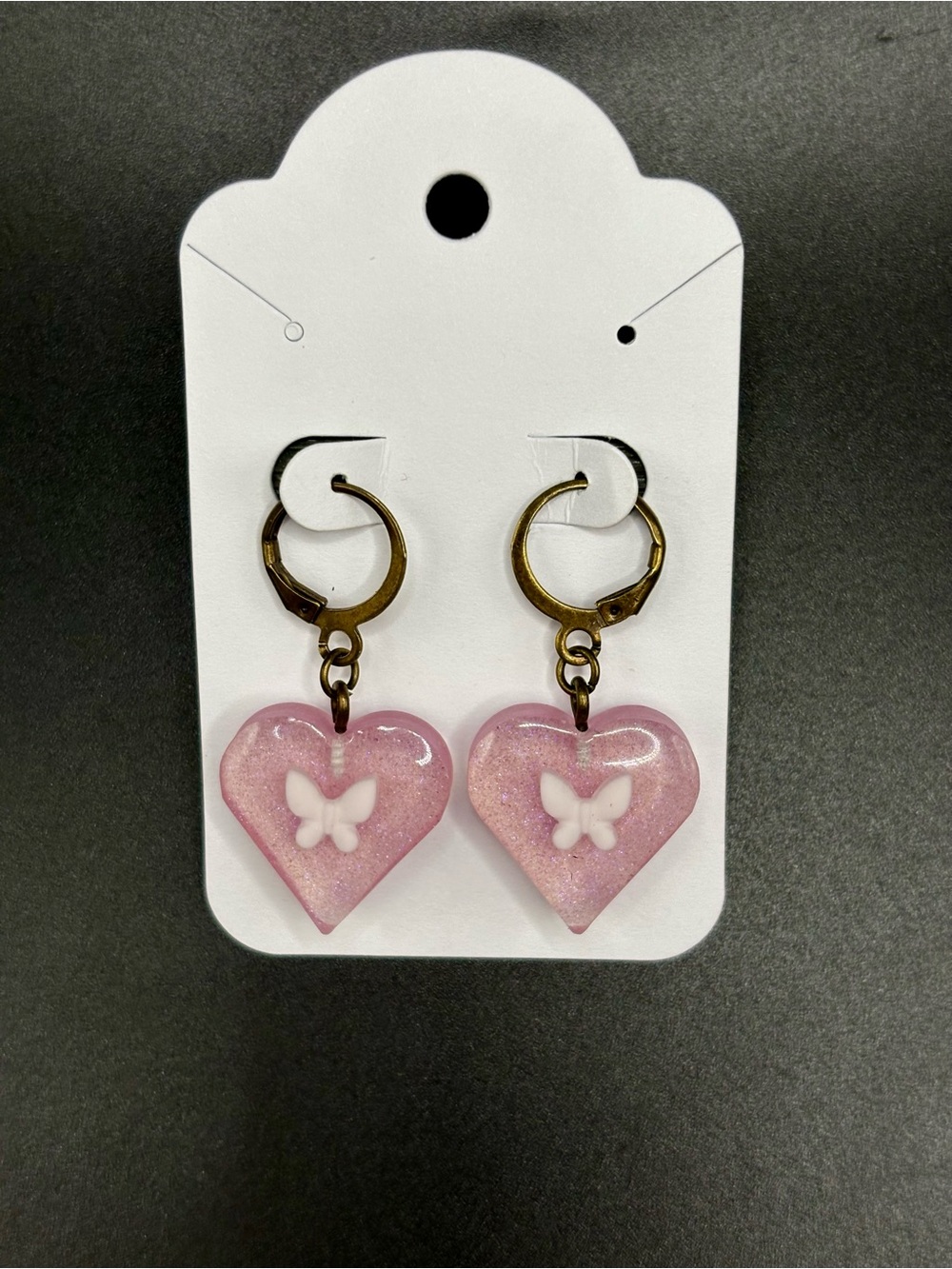 Pink Heart Butterfly Hoop Earrings